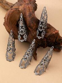 5pcs/Set Boho Style Exaggerated Nail Jewelry Rings Set For Women, Suitable For Party And Performance