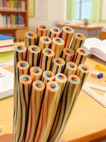 Lápices de colores de madera 7 en 1, estilo estudiantil Ins, bolígrafos de diario, lápices de núcleo arcoíris multicolor para pintura DIY