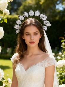 1pc Romantic Sweet Butterfly Hairpin Headband For Bride - Multicolor - View 8