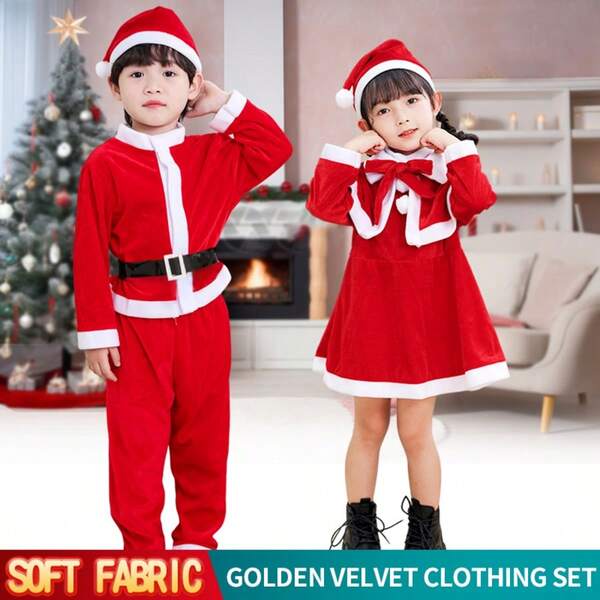 Christmas Party Dress Up, Children's COS Clothing, Men's And Women's Santa Claus Costumes, Holiday Themed Performance Dresses That Can Be Worn By Both Boys And Girls