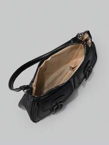 DareSee Nuevo bolso de mano de moda con decoración de bolsillo doble, adecuado para fiestas, salidas, vacaciones, compras y uso diario, puede almacenar monedas, teléfonos, también adecuado como bolso de trabajo para oficinistas, estudiantes universitarios y trabajadores de oficina, elegante bolso de regalo para damas - Negro - Ver 7