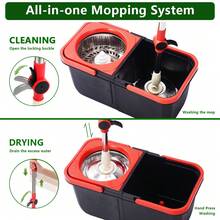 360° Rotating Mop And Bucket Belt Dehydration Device - 3 Washable Microfiber Heads With Suction Function, Automatic Water-Spraying Bucket, Detachable Bucket - A Rotating Mop And Bucket Set Suitable For Various Floor Cleaning Tasks - 黑色 - 查看 6