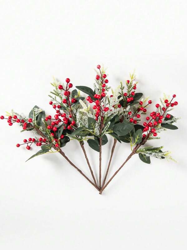 1 peça de enfeites natalinos artificiais - Conjunto com galhos de frutinhas vermelhas sortidas, galhos de pinheiro artificiais com pinhas e folhas de azevinho para arranjos florais e guirlandas deslumbrantes. Ideal para decoração de inverno, varandas, alpendres, ambientes internos, decoração de outono, decoração natalina, decoração externa de Halloween, acessórios de cozinha, volta às aulas, acessórios de banheiro, itens essenciais para a universidade, presentes de Natal, móveis de jardim e presentes para madrinhas.