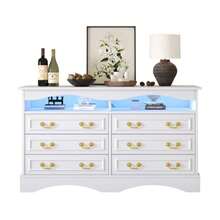 120*40*70cm Living Room Cabinet, Modern Chest Of Drawers With 6 Compartments, Width 120 Cm, Side Cabinet With LED Light Strip, Sideboard With Semi-Open Storage Space, Suitable For Hallways, Living Rooms, Offices, White - White - View 12
