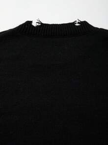 ANDREILEE Men's Casual Loose Solid Color English Letter, Wave, Whale, Cloud Pattern Vintage Cozy Atmosphere High Street Knitted Pullover Sweater, Autumn/Winter - Black - View 9