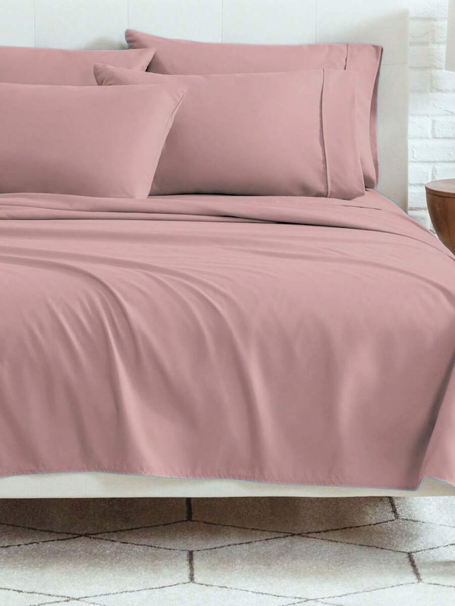 6-Piece Bed Sheet Set – Twin/Full/Queen/King Sizes | Soft Microfiber | Deep Pocket Fitted Sheet | Cooling, Wrinkle-Free, Summer And All-Season Comfort | Includes 1 Flat Sheet, 1 Fitted Sheet, 4 Pillowcases - Bụi hồng - Xem 1