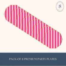 Bonjour Fête  & Haute Pink Signature Cabana Stripe Large Paper Party Plates | Large  Dinner Size For Valentine's Day,  Showers & Girly Birthdays | Party Supplies | Pack Of 8, 10.75",25837564 - 玫紅色 - 查看 2
