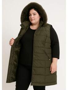 Chaleco Largo Acolchado Mujer Tallas Extras Premium Sakers - Verde Oliva - Ver 2