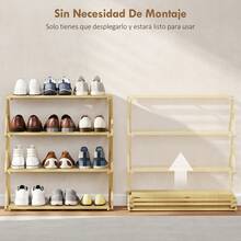 HOMCOM Zapatero Estrecho de Bambú, Zapatero Vertical Plegable, Sin Instalación, Estantería para Zapatos para Entrada, Pasillo, Dormitorio, Natural - Madera Natural - Ver 6