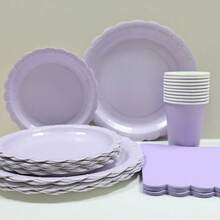 10 件/20 件/40 件，薰衣草纸盘和餐巾，浅紫色蕾丝派对用品，包括生日派对、婚礼、生日用的浅紫色盘子和餐巾，