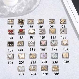 1/5/10pcs Stainless Steel Modules, Heart, Flower, Bow Series Italian Pendant Modules - Ideal For DIY Bracelets, Rings, And Gift Giving