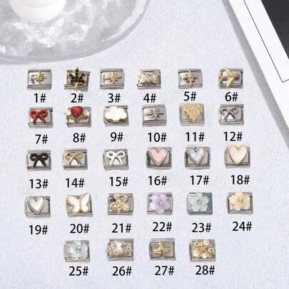 1/5/10 piezas Módulos de acero inoxidable, serie de corazón, flor y lazo - Ideal para hacer pulseras, anillos y regalos DIY