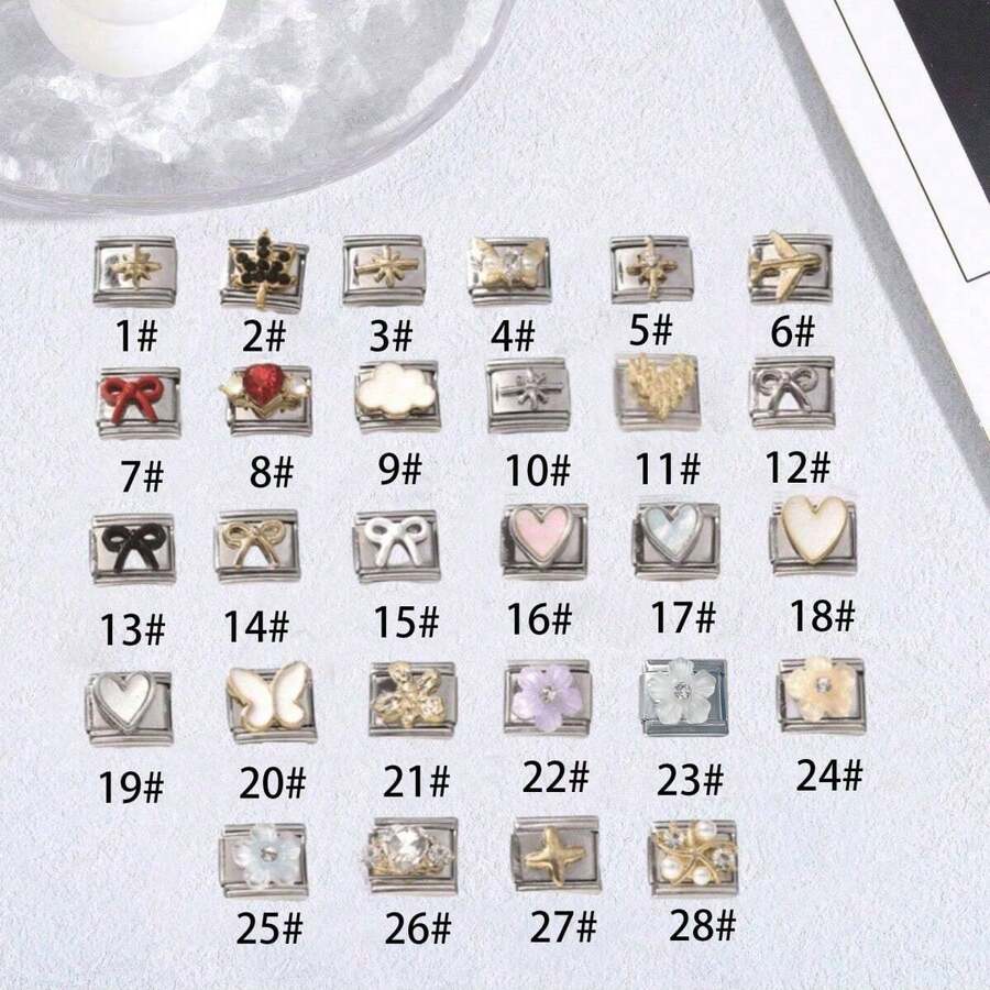 1/5/10 piezas Módulos de acero inoxidable, serie de corazón, flor y lazo - Ideal para hacer pulseras, anillos y regalos DIY