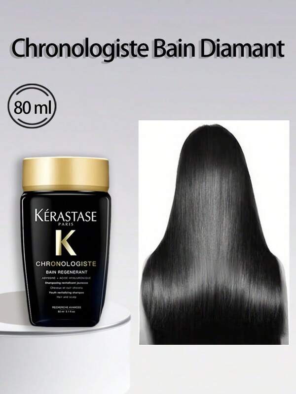 Kérastase Șampon revitalizant pentru tinerețe Chronologiste, format de călătorie, colecție Luxury Black Strass, repară daunele și restaurează vitalitatea, strălucește cu luciu natural, pentru toate tipurile de păr 80 ml/2,7 oz