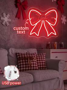 9.45 Inch Customized Cute Butterfly Name Neon Light Christmas Decor For Girls Room, Pink Bow Neon Light Home Decor, Personalized Birthday Christmas Decorative Gift