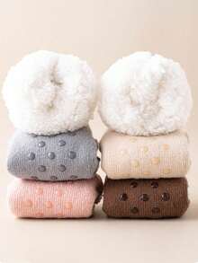 1 Pair Thick Thermal Lined Indoor Slipper Socks, Women's Cute Warm Anti-Slip, Ideal For Autumn/Winter Home Wear, Comfortable Warm Socks