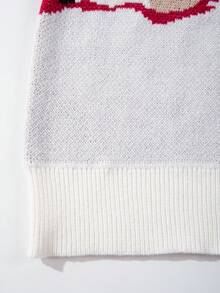 ANDREILEE 秋冬男士宽松简约纯色针织动漫少女眼睛特写卡通风格图案休闲街头圆领长袖套头毛衣 - 白色 - 查看 7