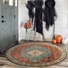 1 pièce Tapis de salon rond exotique, couverture de canapé style turc, tapis de table basse, taille multiple pour cuisine/chambre/salon, tapis décoratif de style chinois coloré haut de gamme, imprimé et lavable (Faire attention à la couleur de la bordure) - Multicolore - Voir 17