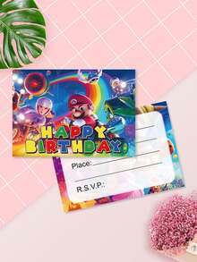 Super Mario Mushroom Head Birthday Party Invitation Card Letter Self-Adhesive Sticker Scene Decoration Set Party Supplies
