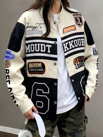 Plus Size Sports Academic Style Racing Jacket In Autumn And Winter Is Suitable For Academic Style, Music Festival, Concert, Stage Performance, Daily Travel, Basic Joker, Easter, Western Style And Nomadic Style. Birthday Party, Graduation Ceremony, Back-To-School Season