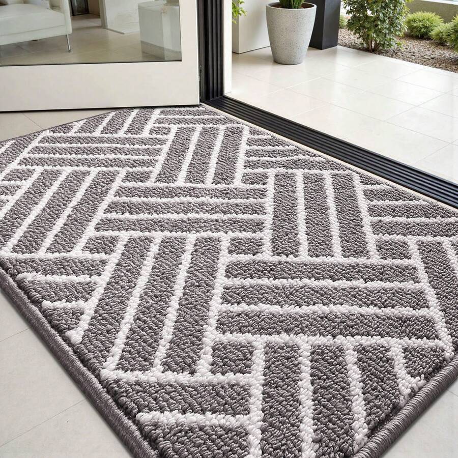 Sour Lemon 1 Piece Durable European Minimalist Doormat - Indoor/Outdoor Mat Doormat, Non-Slip & Washable Dirt Trapper Mat, Highly Absorbent Doormat For Entrance & Front Door, Dog, Kitchen, Patio, Hallway, Garden - Gray Lines - View 1