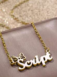 Personalized Bow Name Necklace, Women's Customized Bow Name Necklace, Exquisite Gold Chain Name Jewelry, Elegant Minimalist Stainless Steel Pendant Gift, Suitable For Daily And Special Occasions, Fashionable Customized Name Jewelry - Multicolor - View 9