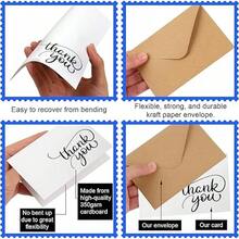 34 PCS Thank You Cards With Envelopes, Blank Navy Baby Shower Thank You Cards, Brown Paper Envelopes And Stickers Thank You Notes, Wedding Thank You Cards With Envelopes - 藍色的_ - 查看 3