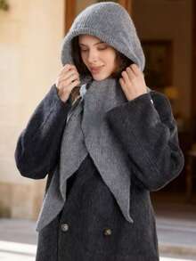 1 件女士连帽围巾拉法帽，针织披肩颈部保暖，适合冬季，适合日常穿着秋季装饰