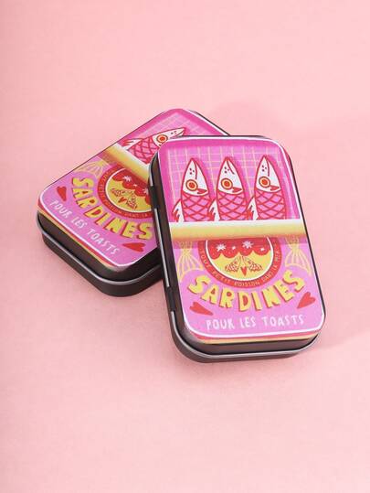 1pc Colorful Sardine Printed Flip-Top Compact Metal Tin Box, Portable Storage Container For Coins, Buttons, Fishing Hooks And Other Small Items, Holiday Gift