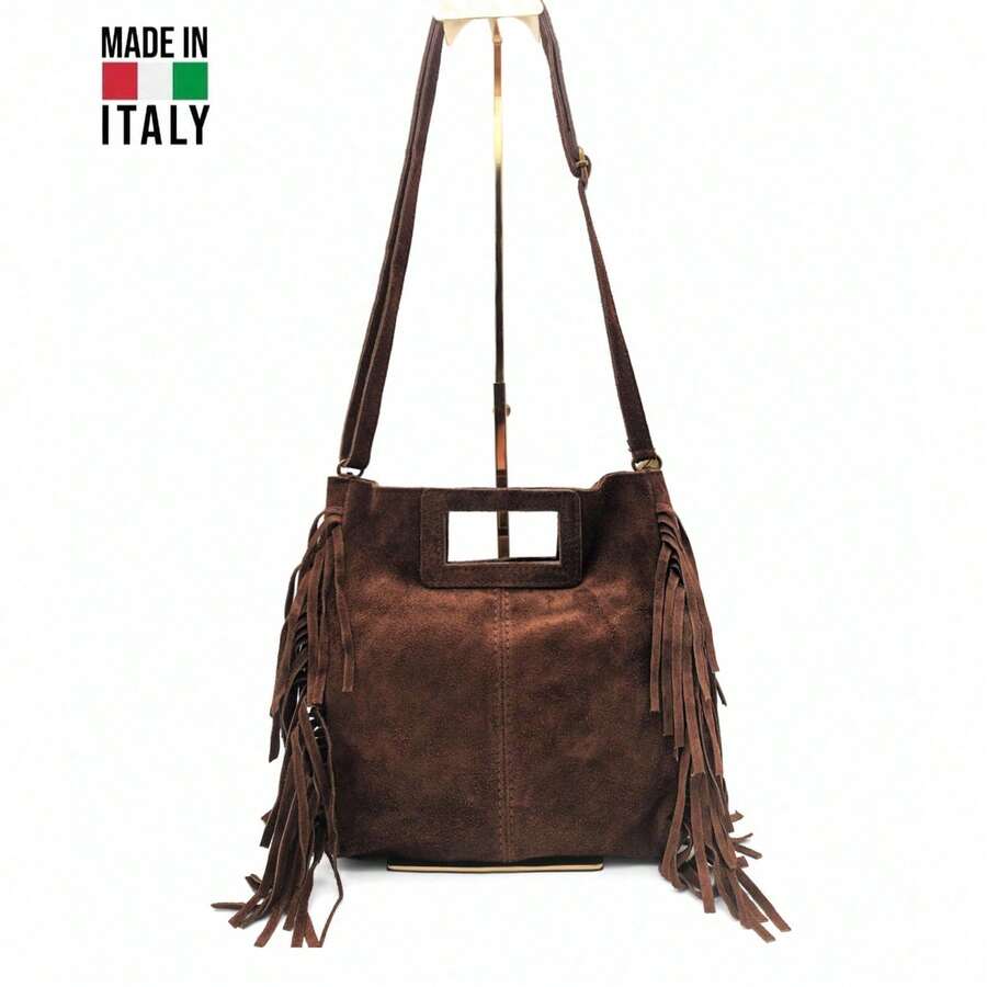 The Tassel Clutch Can Be Worn Cross-Body-MADE IN ITALY  TOSCANA - D48C Chocolate - View 1