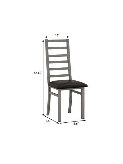 Set Of Metal Dining Chairs, Steel Legs PU Leather Seats, Armless High Back Kitchen, Living Room, Grijs view 4