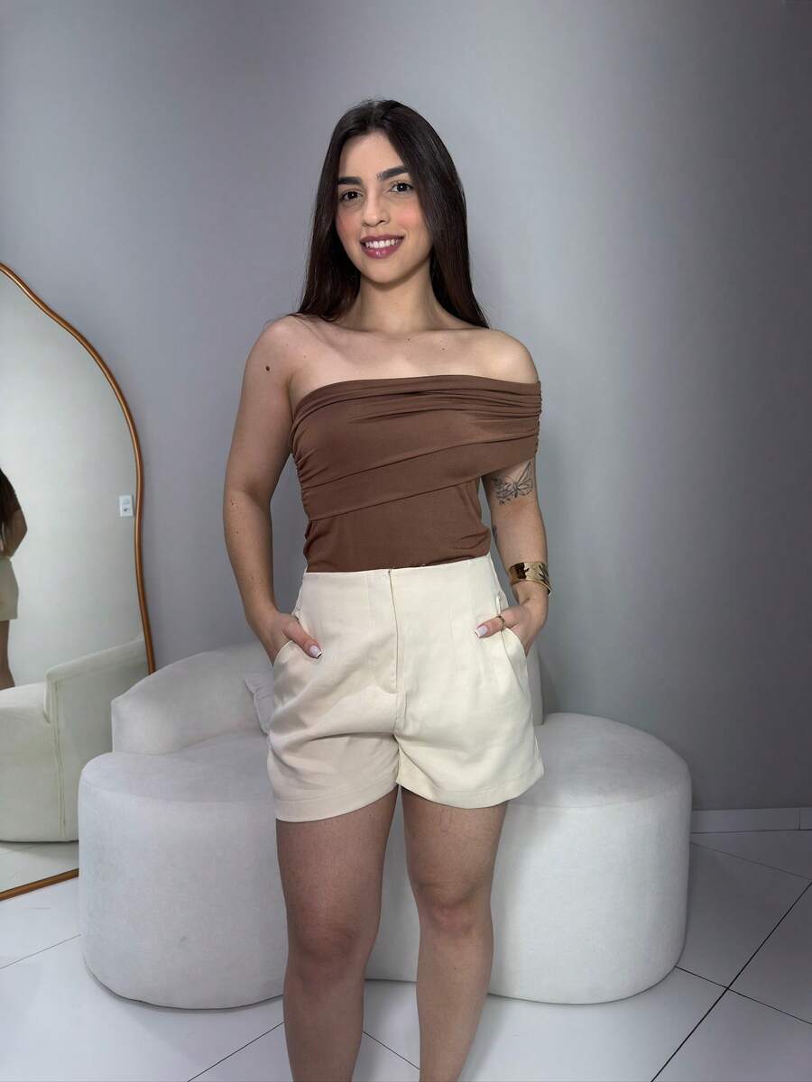 Women's Suplex Polyamide One Shoulder Bodysuit - Sexy, Modern & Elegant Tropical Casual Elegant Sensual Coated Fabric Summer Foreign Fashion 2025 Holiday Office Travel Wedding - 鏽棕色 - 查看 1