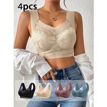 4-Pack Mixed-Color Women's Lace Contrasting Underwear, Daily Bras, Rimless Underwear And Bras - 混合色 - 查看 7