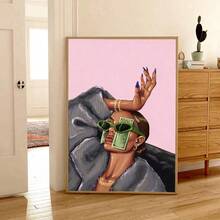 Tranh sơn dầu trên vải bố, phong cách Pop Art, hình ảnh người phụ nữ thời trang đeo kính râm xanh lá cây và tờ tiền đô la trên mặt, tranh trừu tượng màu hồng, thích hợp trang trí phòng khách, phòng ngủ, văn phòng, làm quà tặng cho phái nữ, có khung hoặc không khung. - Nhiều màu - Xem 1