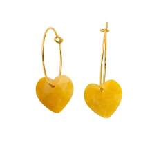 1pair Heart Shaped Earrings Natural Stone Rose Quartz Amethyst Stainless Steel Earring Fashion Jewelry Gift For Women - Heart-shaped Hoop Earrings - View 11