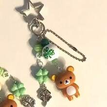 Lucky Easy Bear Keychain Pendant Guben Chain Beaded Four-Leaf Clover Mobile Phone Chain Pendant Little Bear - B - Xem 2