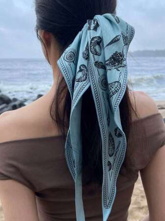 小众时尚设计印花丝带发圈高端发带气质发饰，马尾辫，发圈，橡皮筋，发绳，弹力发带