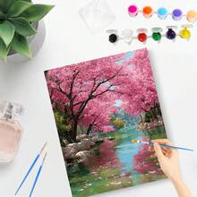 1pc Painting By Number With Diy Paint On Numbers River Tree Landscape Starter Kit Diy Crafts Wall Paintings Home Art 40x50cm/16x20inch Without Frame - Multicolor - View 3