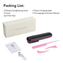 Hailicare Cordless Hair Straightener Brush, Fast Heating, Women's Hot Straightening Brush, Lightweight & Portable, Type-C Charging Port, Anti-Scald, USB Charging - Black - View 12