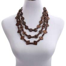 SEWACC Bohemian Shell Necklace Wood Beads Chunky Layered Necklace Handmade Long Beaded Necklace For Women - Màu nâu - Xem 3