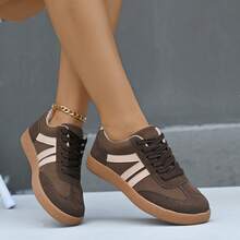 Popular German-Style Sneakers For Women, Retro Casual Lace-Up Flat Shoes, Lightweight Soft Sole Non-Slip Outdoor Versatile Athletic Shoes - Brown - View 10