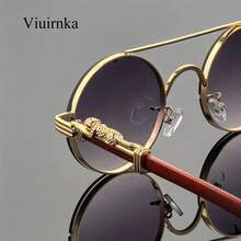 2026hot-Fashionable Round Metal Frame Glasses |   Gradient PC Lenses, Luxury Double Bridge Design, Leopard Detail Hinges,, Includes And Eyeglass Cloth, Stylish Both Men And Women, Vacation And Street Photography - 無色 - 查看 9