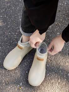 男女通用短靴，防水雪地靴，带抓绒内衬，保暖休闲，适合厨房、工作、户外活动、钓鱼、通勤、洗车等场合，防水橡胶鞋 - 杏色(選大兩號) - 查看 1