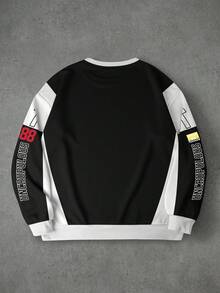 Herren Lässig Rundhals Langarm Kontrast Farbe Buchstaben Muster Loose Fit Sweatshirt, geeignet für Frühling und Herbst - Schwarz - Übersicht 4