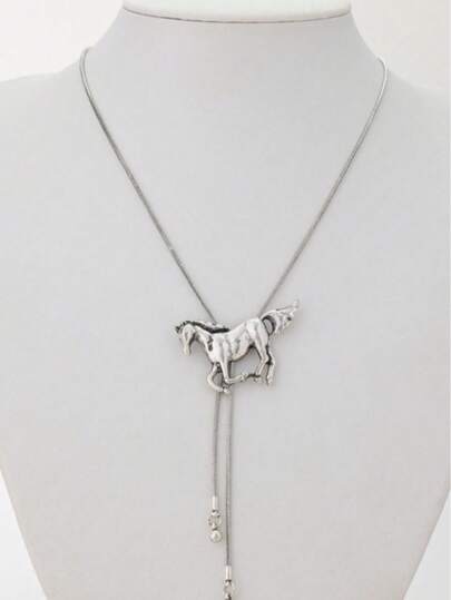 1pc Western Cowboy Style Turquoise Adjustable Snake Chain Necklace With Bull Head Pendant, Unisex