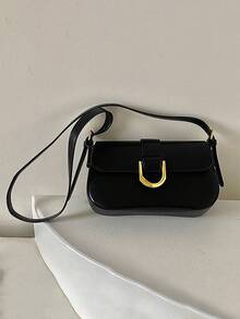 1pc Women's Patent PU Leather Baguette Bag, Burgundy, Y2K Girlcore Handbag, Small Square Bag, Minimalist Crossbody Bag, Versatile Work Bag, Student Satchel,2026 Retro Black Patent Leather Shoulder Bag For Women | Gold U-Shaped Buckle Baguette Bag | Fashion Y2K Aesthetic Crossbody Purse | Designer Inspired Evening Handbag | US Fast Delivery 2-7 Days - 黑色 - 查看 7