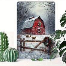 2D Retro Christmas Tin Sign - Farmhouse Holiday Decoration, Red Barn And Snow Scene - Heavy Aluminum Metal Poster, Suitable For Indoor And Outdoor Use - Pre-Drilled For Easy Hanging - 8x12inch Country Style, Perfect Gift For Home, Bar, Cabin - High-Quality Printing, Seasonal Wall Art, Farmhouse Style Christmas Decoration, Festive Atmosphere, High-Quality Printing - Nhiều màu - Xem 3