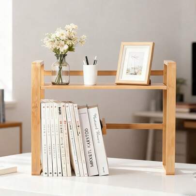 رف تخزين مكتبي قطعة واحدة، رف تخزين من البامبو. مثالي لمطبخ، التوابل، الصابون، العناية بالبشرة والمستحضرات التجميلية. رف تخزين للحمام. منظم أسطح العمل.