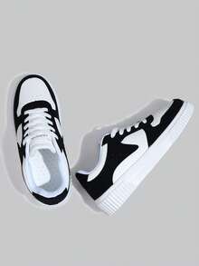 DareSee Fall/Winter Women's Lace-Up Casual Sneakers/Court Shoes/Board Shoes/Lightweight Street Shoes Gifts Music Fest - Black and White - View 5