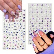 Nail Art Stickers Decals 5D Embossed Flower Nail Decals Self Adhesive Spring Summer Supplies 3D Lavender For Women Nails Design Decoration Purple Red Flower Nails Stickers{Inchcolor_nameinch:InchColorful-15inch} - 彩色-15 - 查看 7